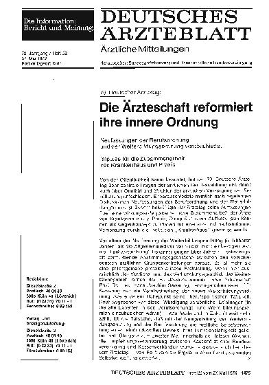 Vorschauseite 1: Die Ärzteschaft reformiert ihre innere Ordnung