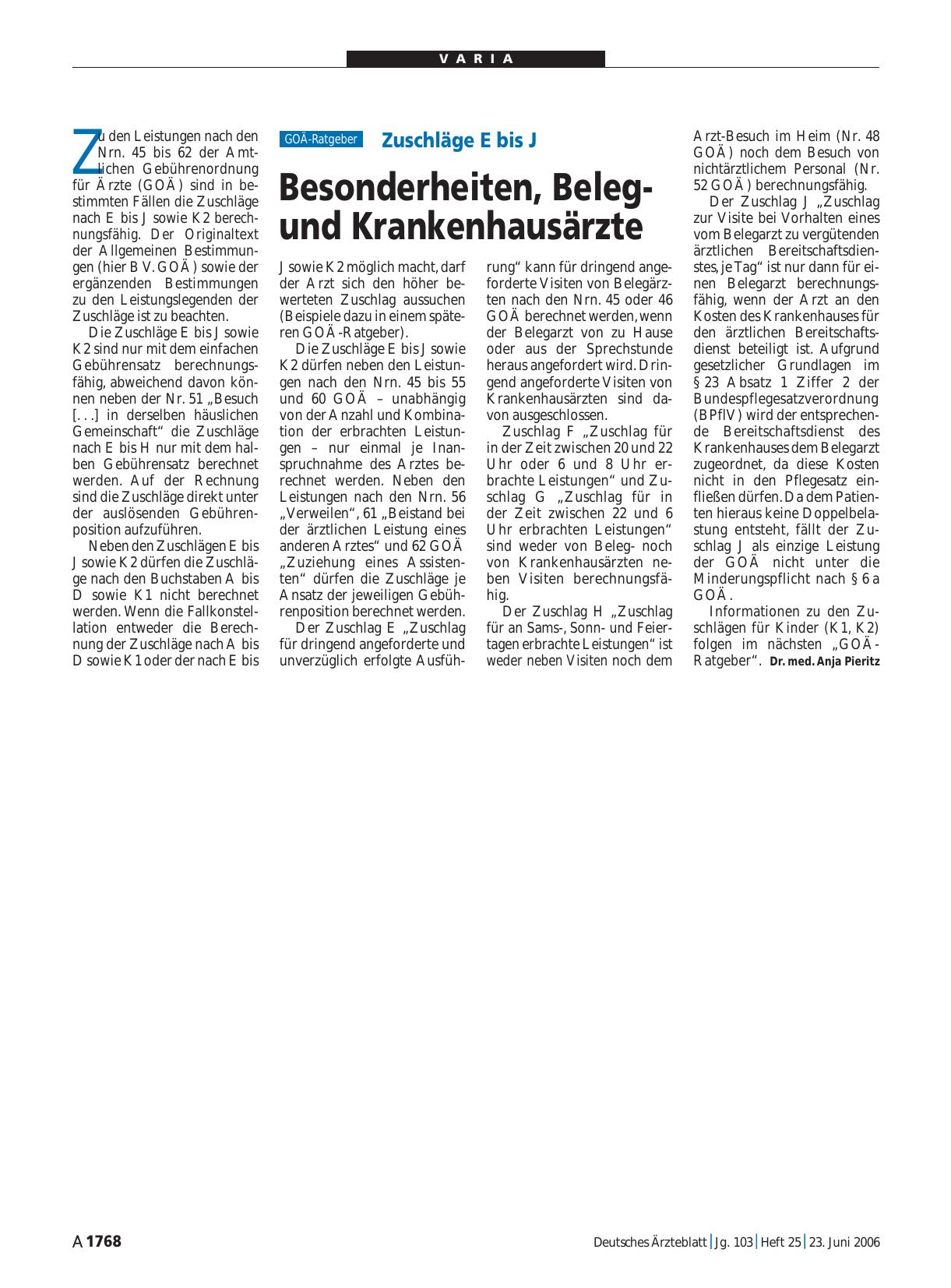 Vorschauseite 1: Zuschläge E bis J: Besonderheiten, Belegund Krankenhausärzte