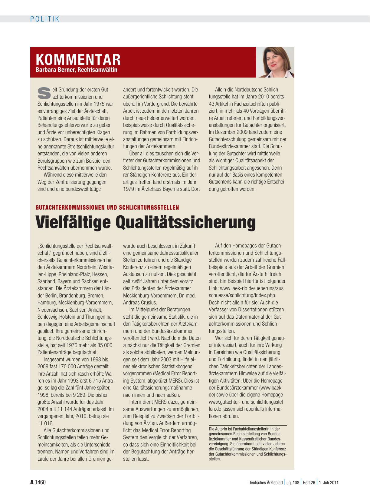 Vorschauseite 1: Gutachterkommissionen und Schlichtungsstellen: Vielfältige Qualitätssicherung