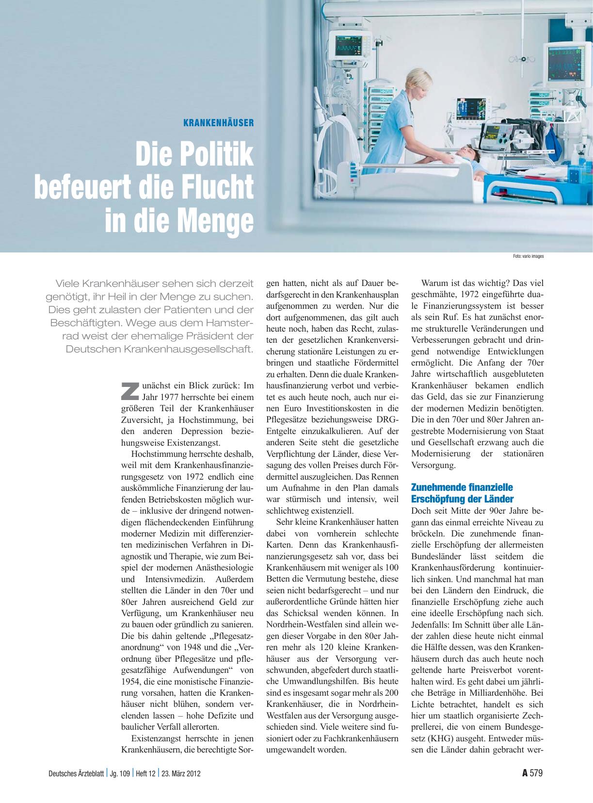 Vorschauseite 1: Krankenhäuser: Die Politik befeuert die Flucht in die Menge