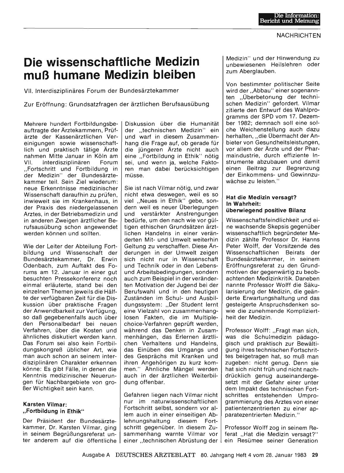 Vorschauseite 1: Die wissenschaftliche Medizin muß humane Medizin bleiben
