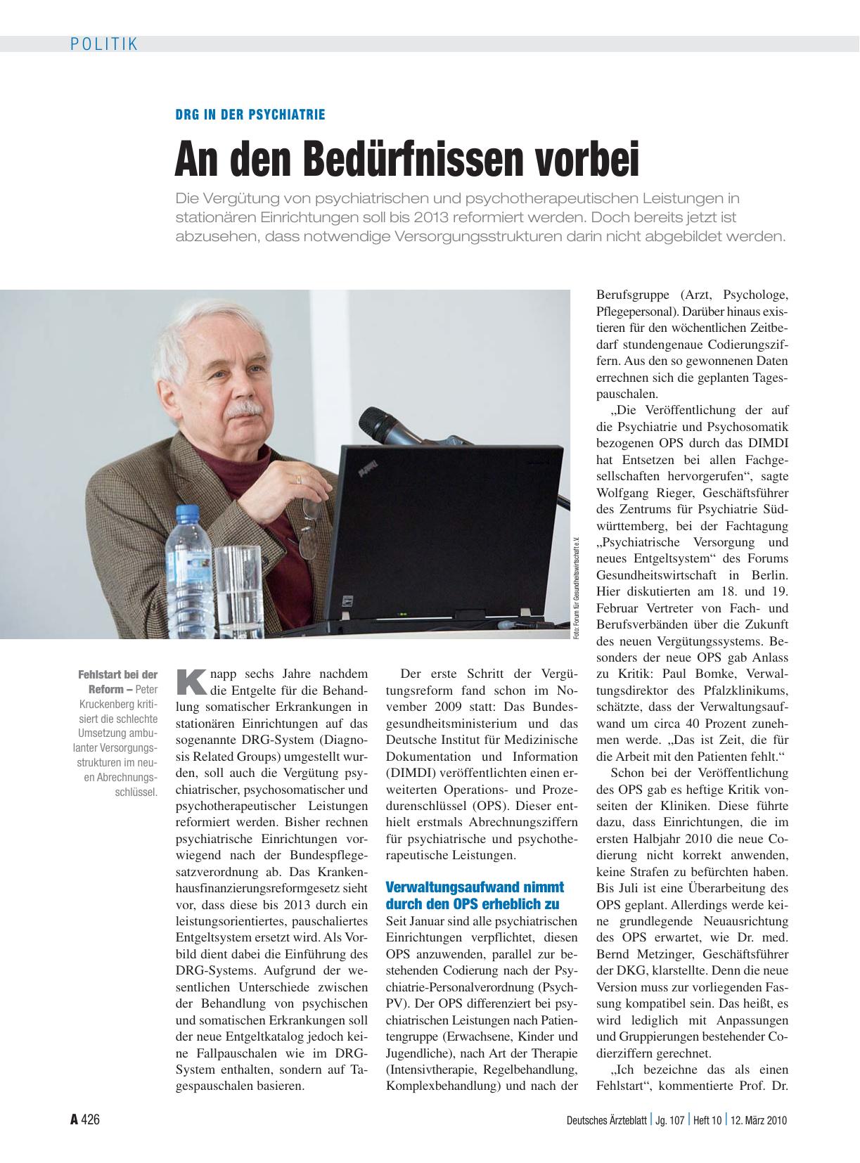 Vorschauseite 1: DRG in der Psychiatrie: An den Bedürfnissen vorbei