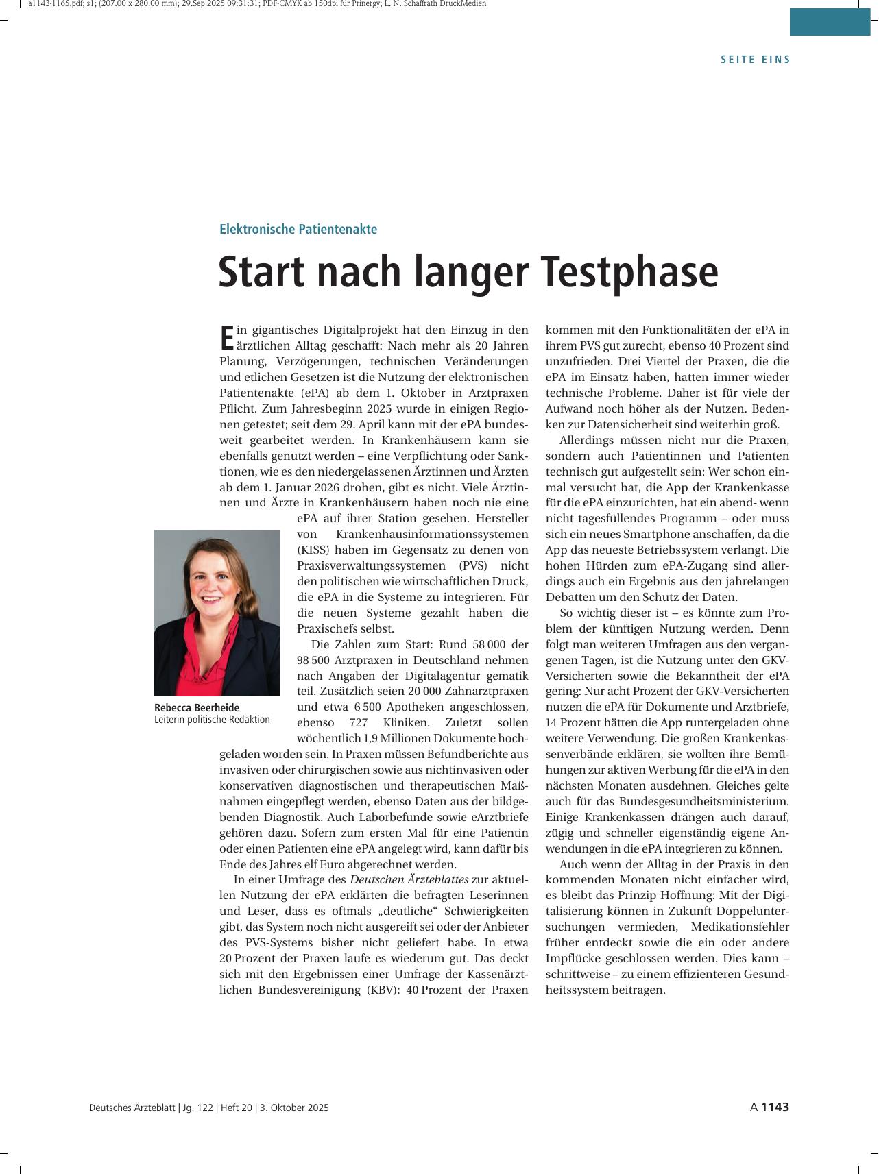 Vorschauseite 1: Elektronische Patientenakte: Start nach langer Testphase