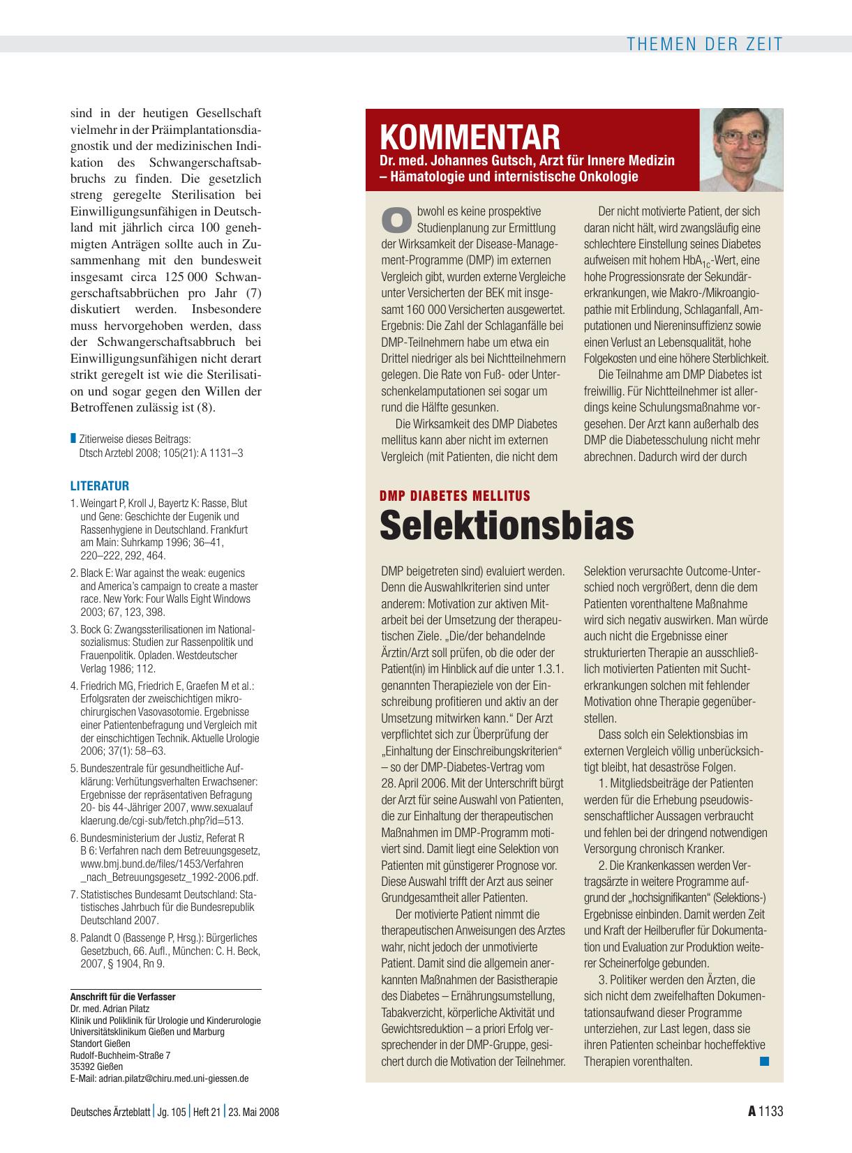 Vorschauseite 1: DMP Diabetes mellitus: Selektionsbias