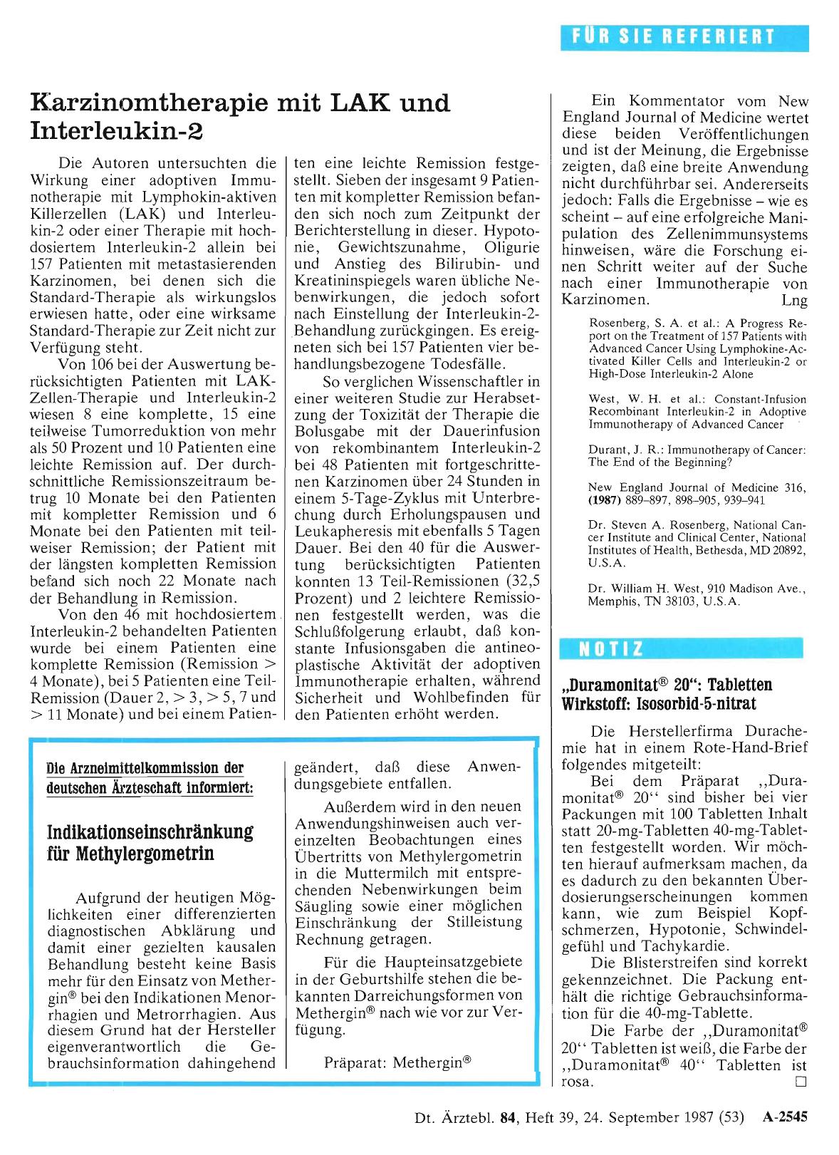 Vorschauseite 1: „Duramonitat® 20“: Tabletten Wirkstoff: Isosorbid-5-nitrat