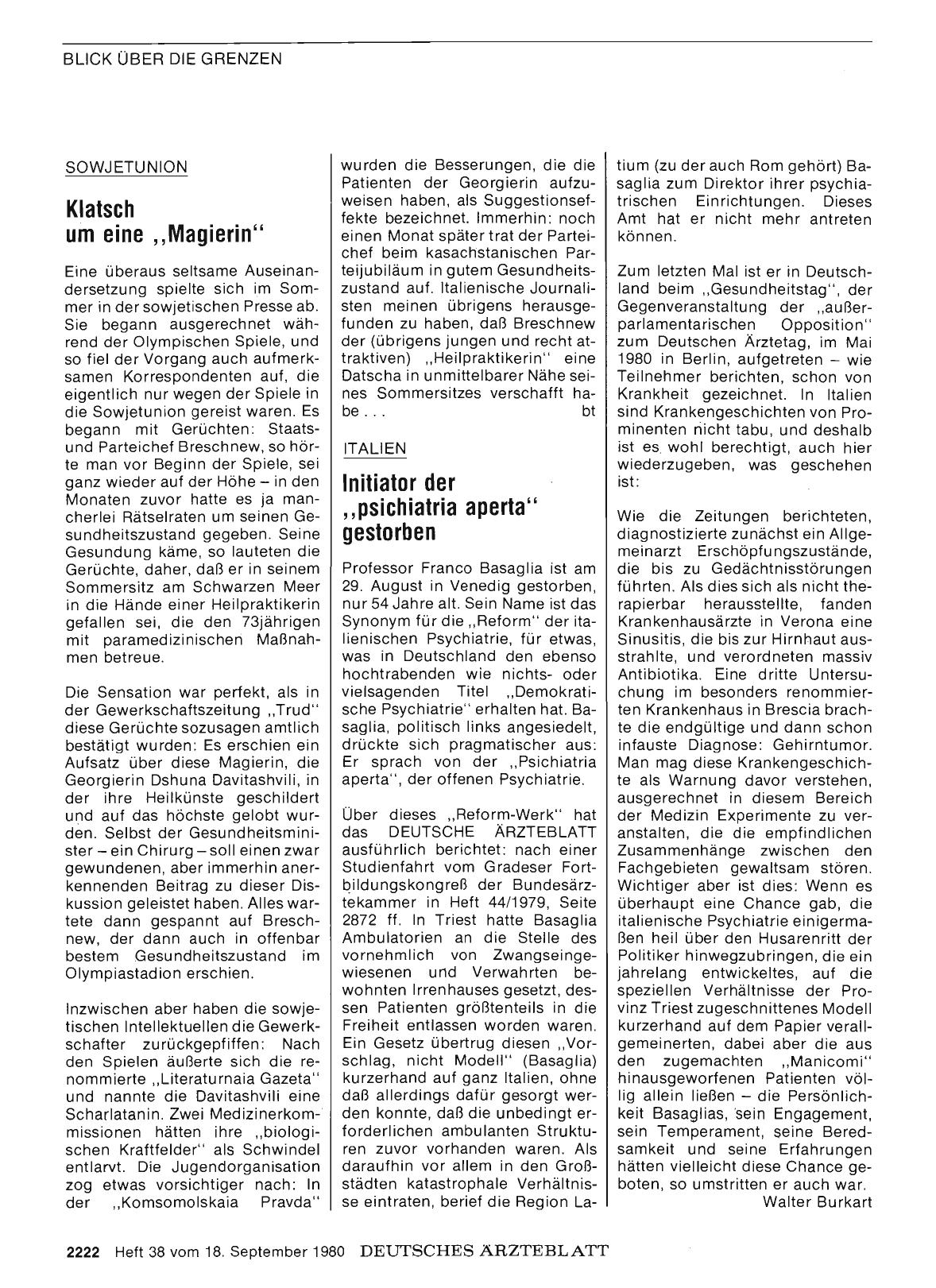 Vorschauseite 1: Italien: Initiator der „psichiatria aperta“ gestorben