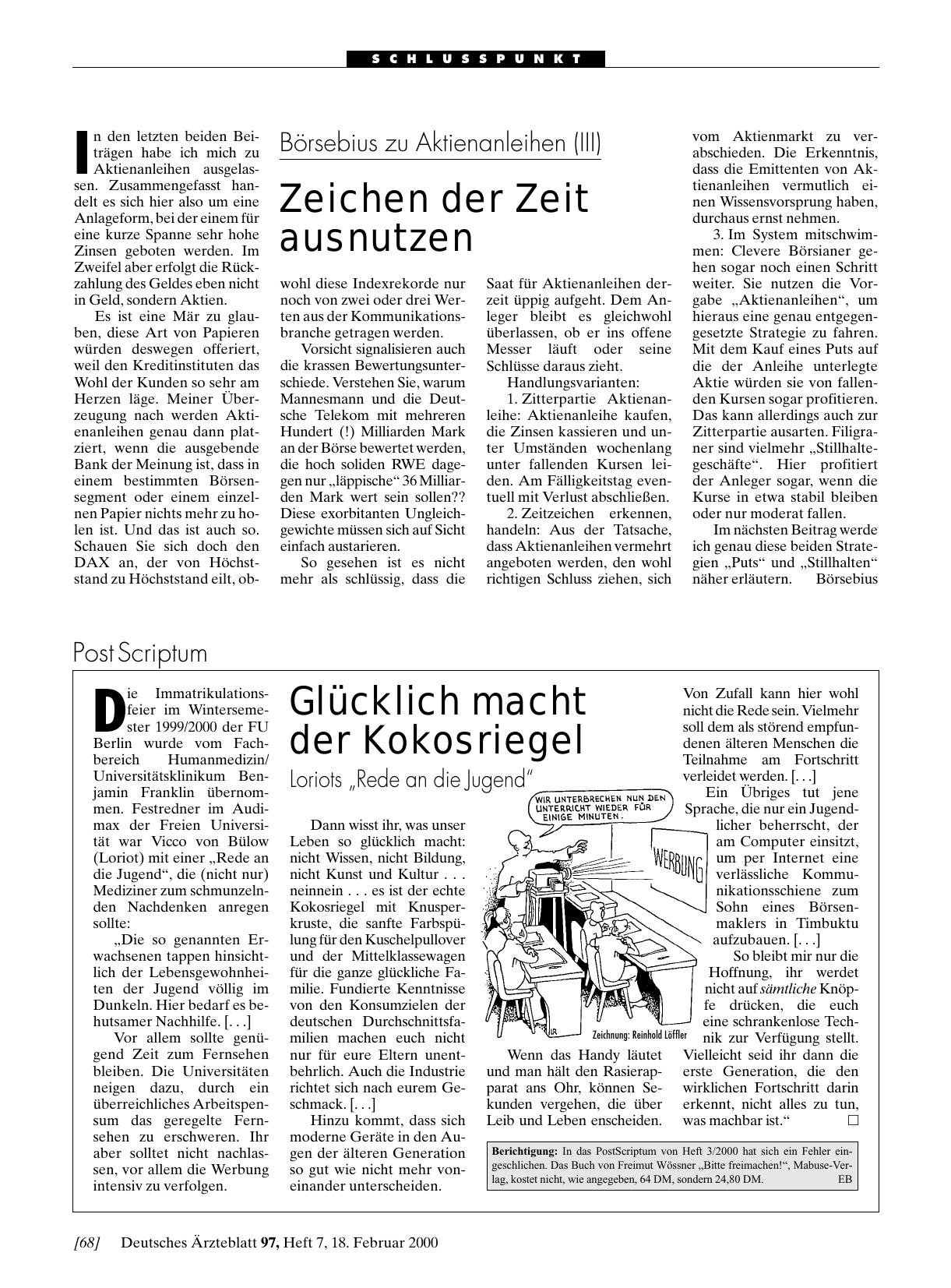 Vorschauseite 1: Glücklich macht der Kokosriegel: Loriots „Rede an die Jugend“