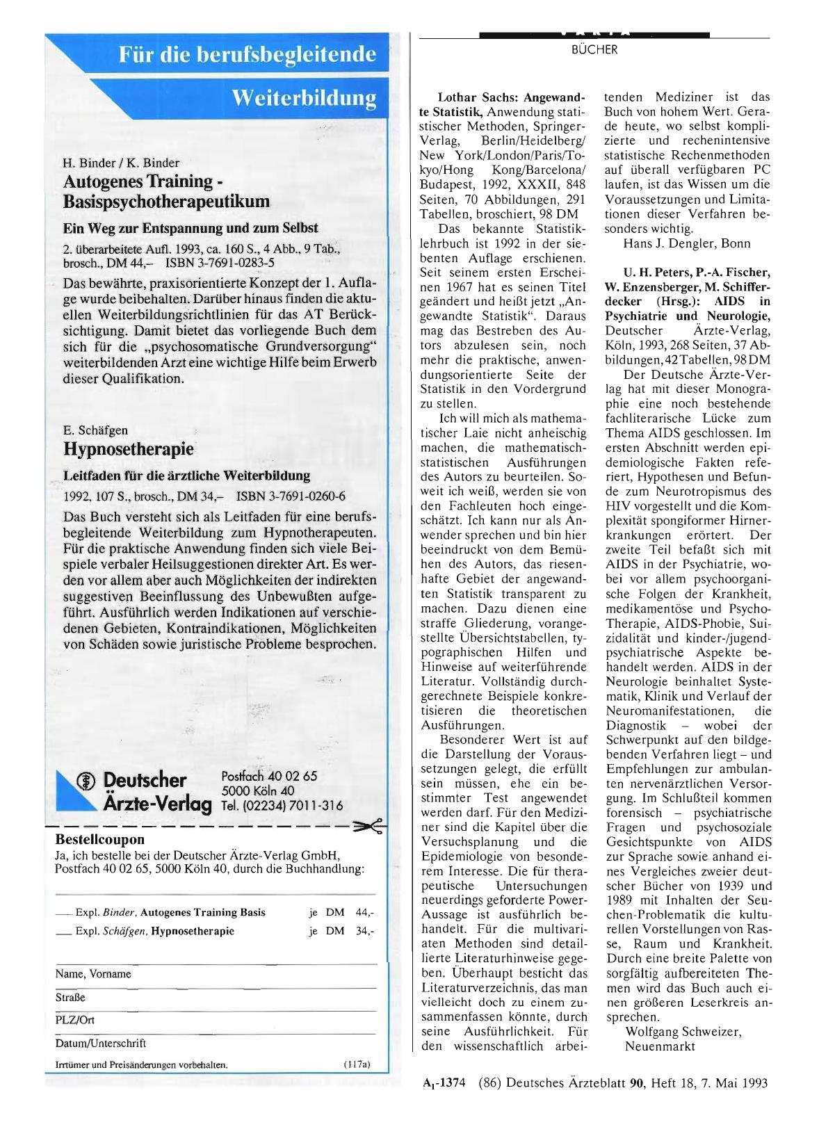 Vorschauseite 1: U. H. Peters, P. -A. Fischer, W. Enzensberger, M. Schifferdecker (Hrsg. ): AIDS in Psychiatrie und Neurologie