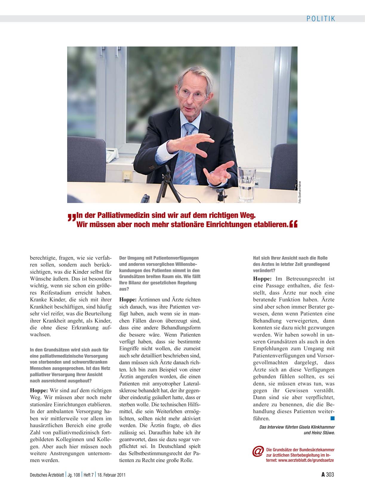 Vorschauseite 3: Interview mit Prof. Dr. med. Jörg-Dietrich Hoppe, Präsident der Bundesärztekammer und des Deutschen Ärztetages: „Die ärztliche Ethik wird von allen ernst genommen“