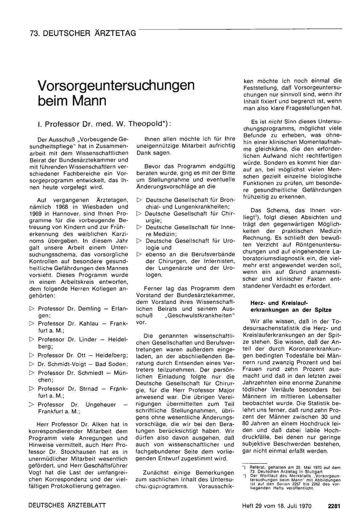 Vorschauseite 1: Vorsorgeuntersuchungen beim Mann: I. Professor Dr. med. W. Theopold