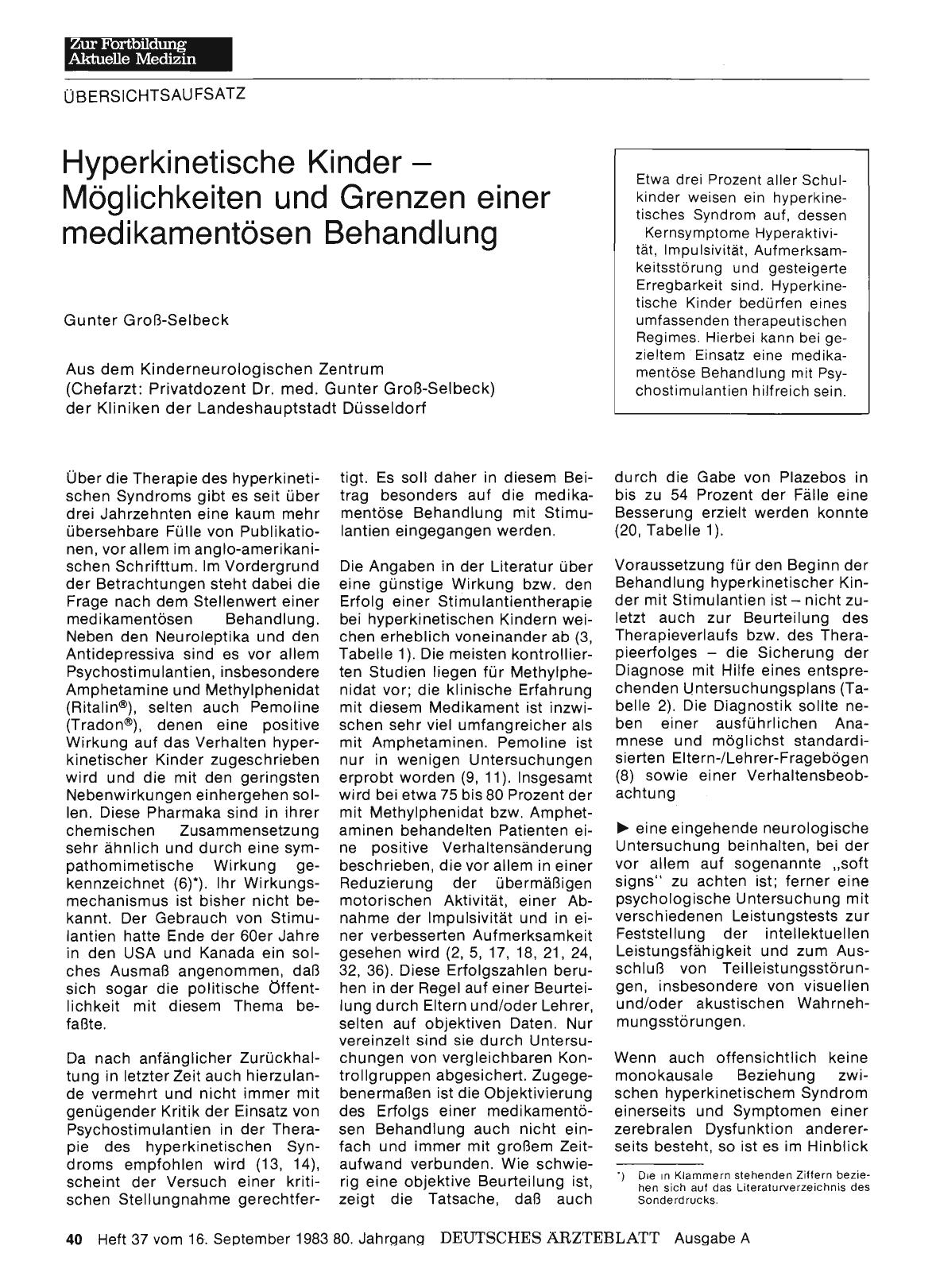 Vorschauseite 1: Hyperkinetische Kinder - Möglichkeiten und Grenzen einer medikamentösen Behandlung