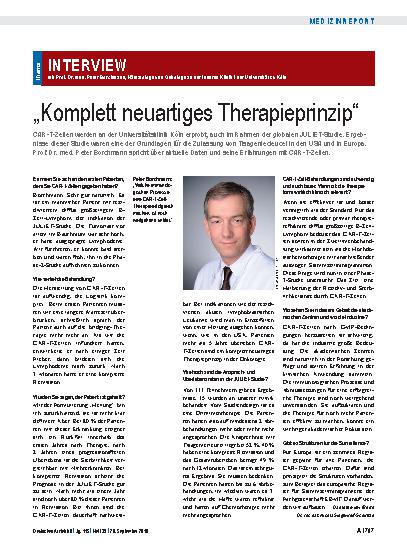 Vorschauseite 1: Interview mit Prof. Dr. med. Peter Borchmann, Hämatologe und Onkologe an der Inneren Klinik I der Universität zu Köln: „Komplett neuartiges Therapieprinzip“