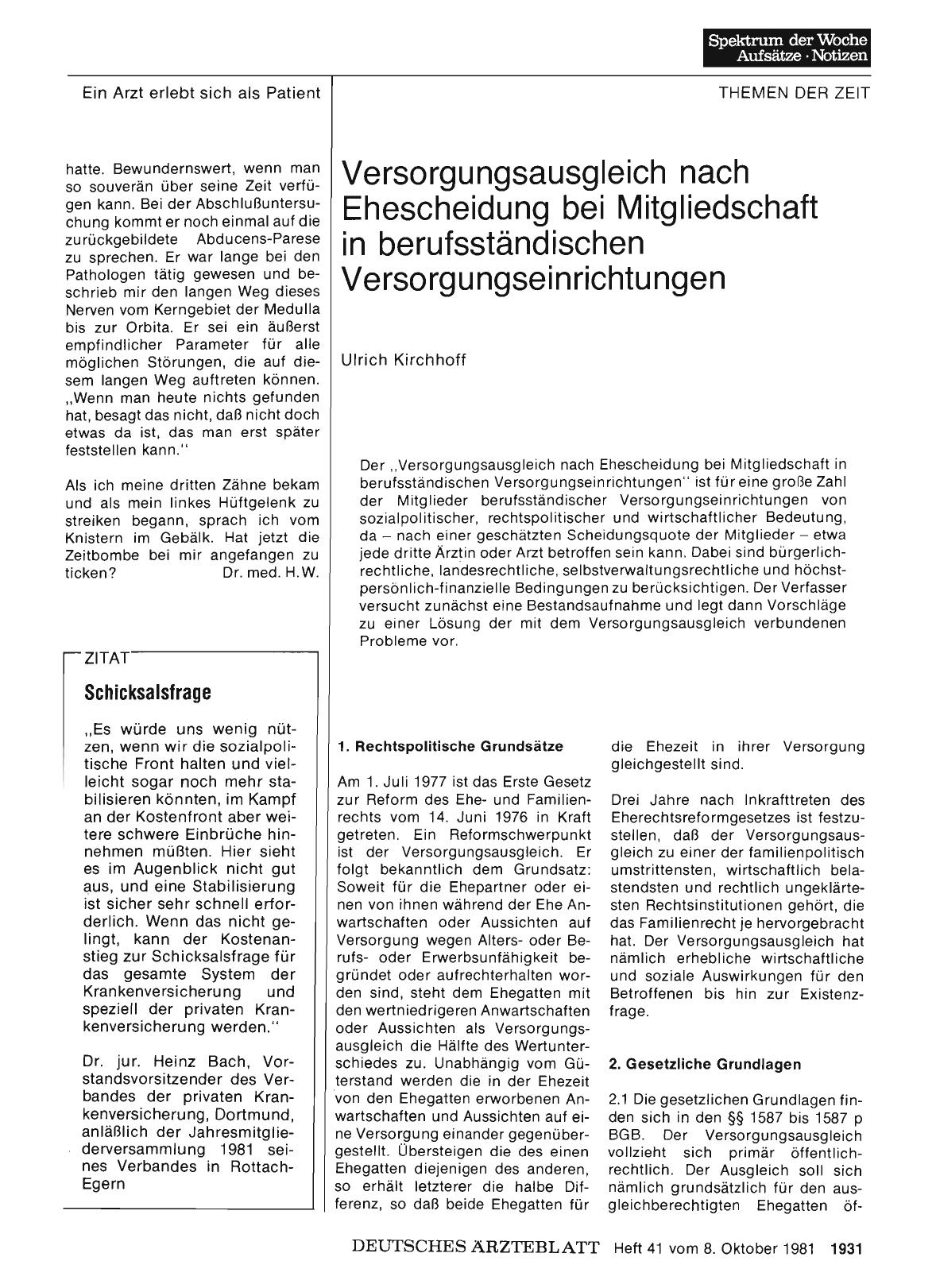 Vorschauseite 1: Versorgungsausgleich nach Ehescheidung bei Mitgliedschaft in berufsständischen Versorgungseinrichtungen