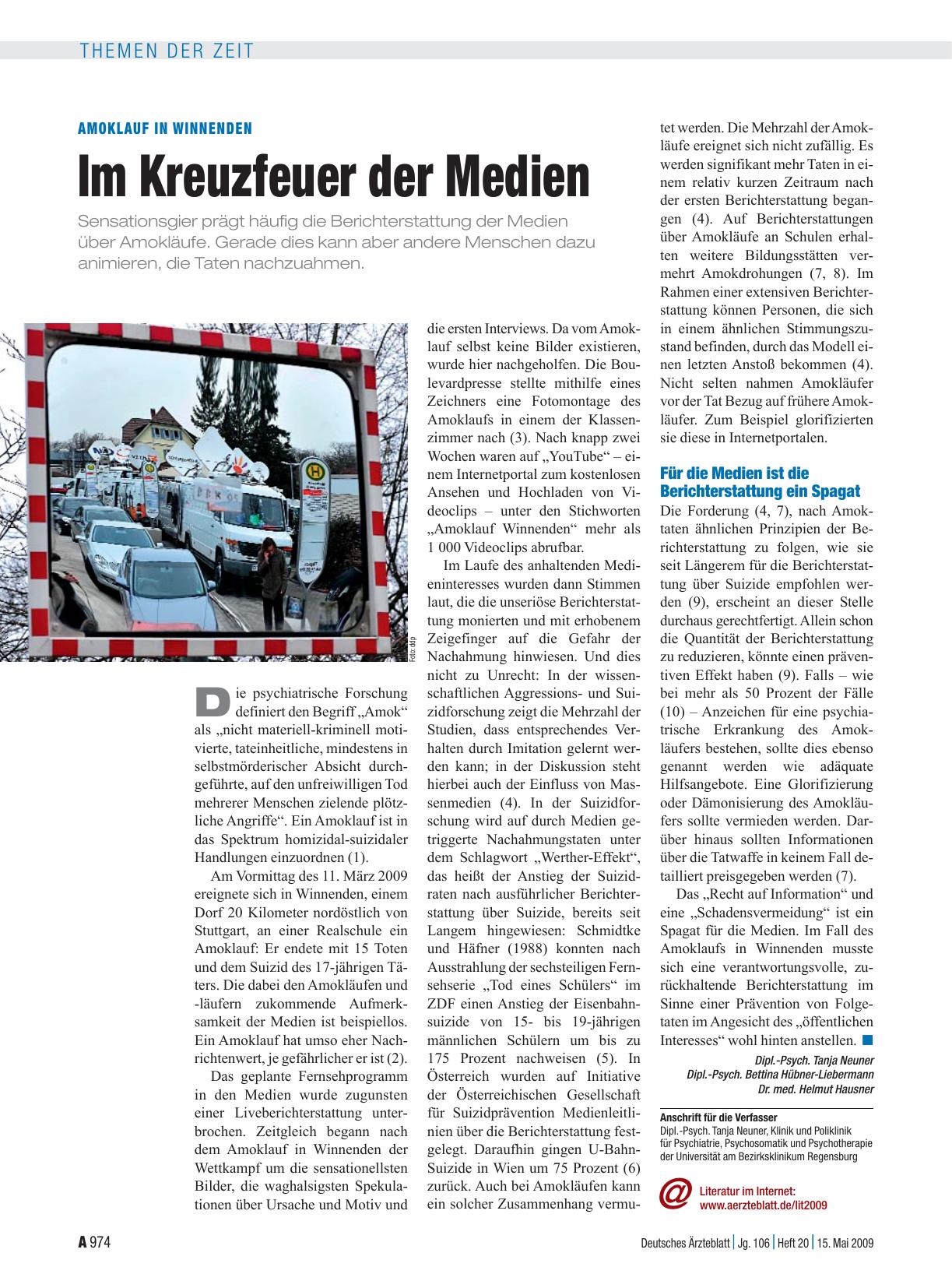 Vorschauseite 1: Amoklauf in Winnenden: Im Kreuzfeuer der Medien