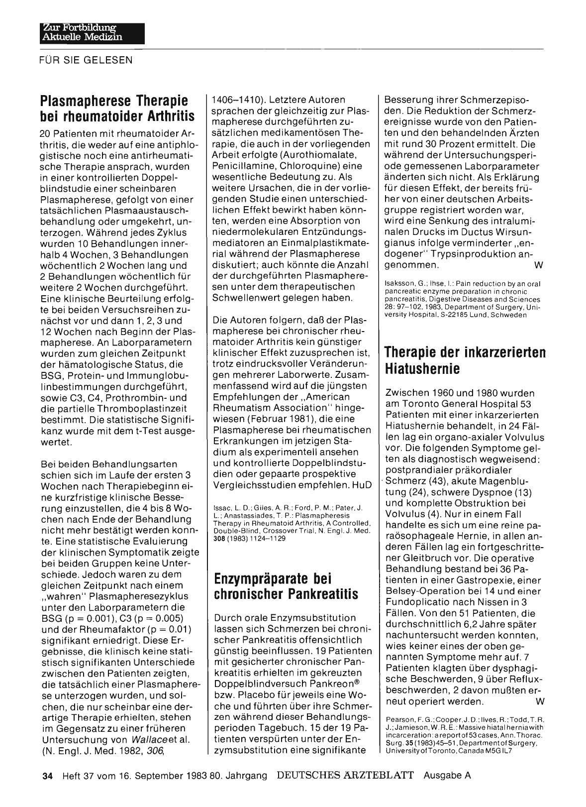 Vorschauseite 1: Plasmapherese Therapie bei rheumatoider Arthritis