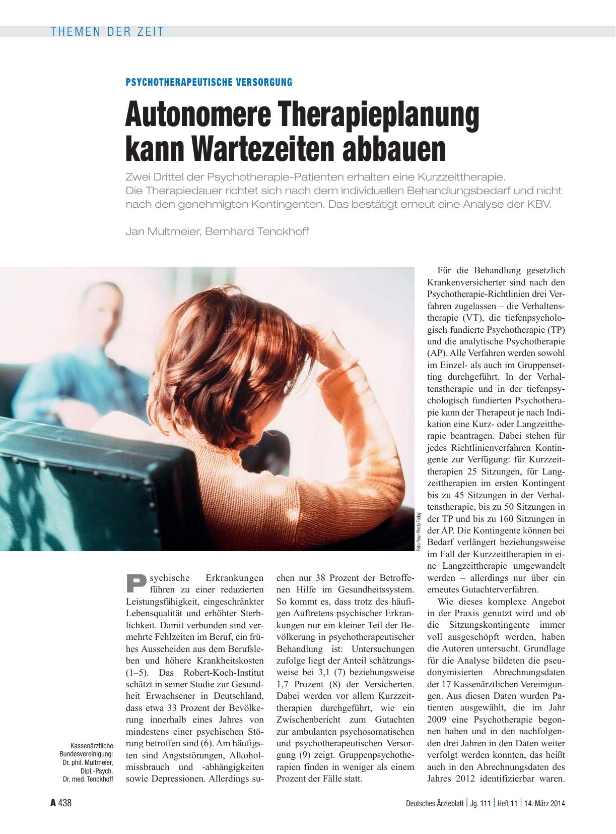 Vorschauseite 1: Psychotherapeutische Versorgung: Autonomere Therapieplanung kann Wartezeiten abbauen