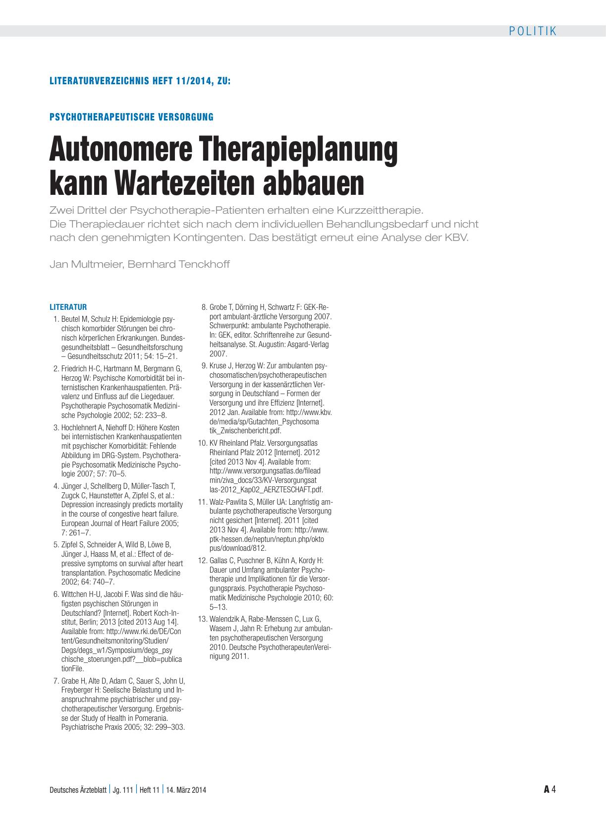 Vorschauseite 4: Psychotherapeutische Versorgung: Autonomere Therapieplanung kann Wartezeiten abbauen