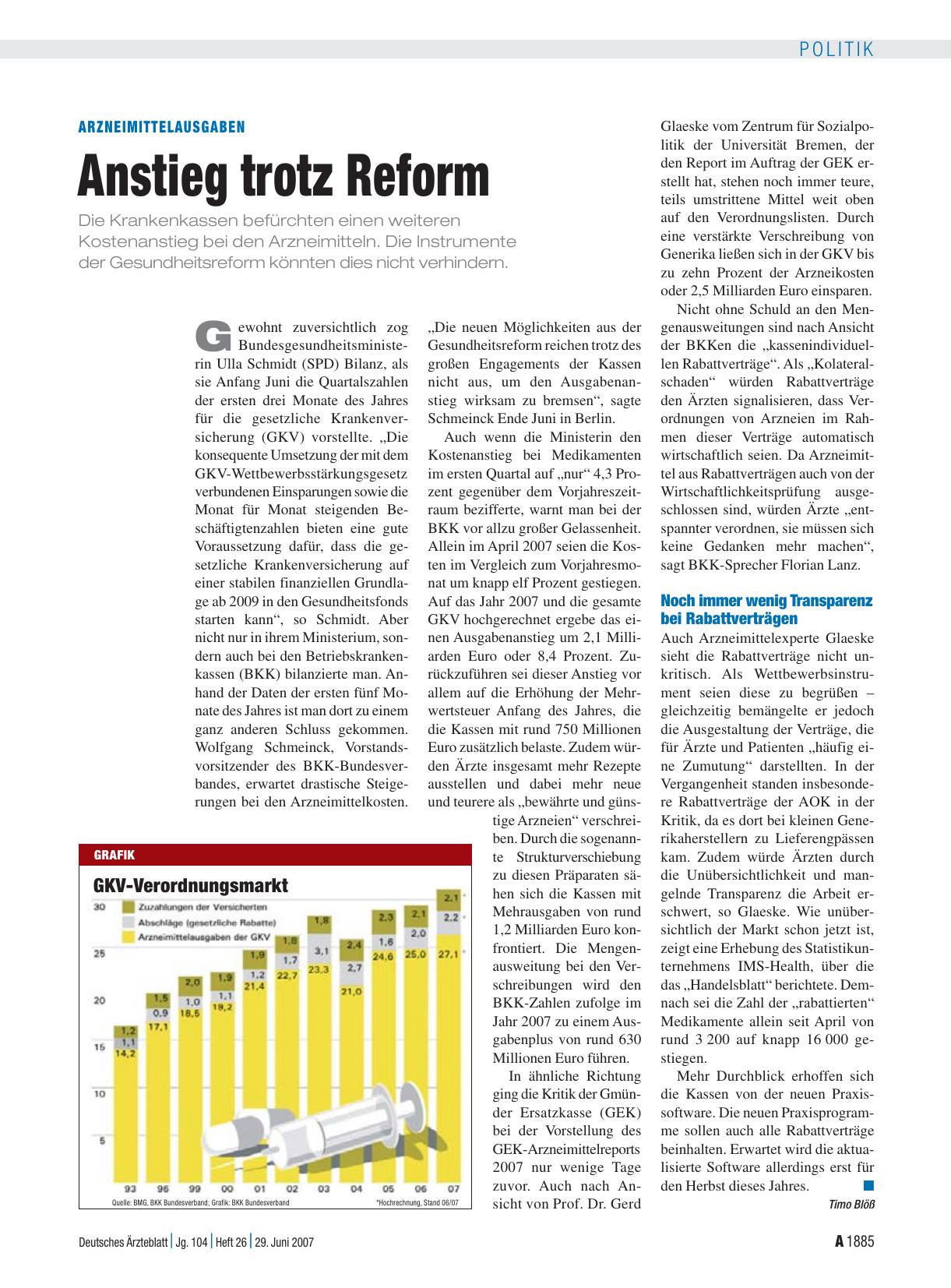 Vorschauseite 1: Arzneimittelausgaben: Anstieg trotz Reform