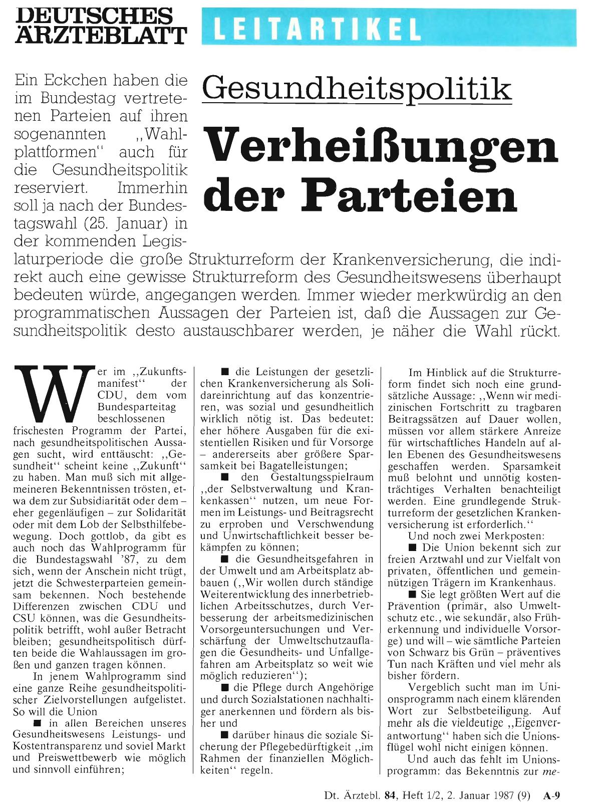 Vorschauseite 1: Gesundheitspolitik: Verheißungen der Parteien