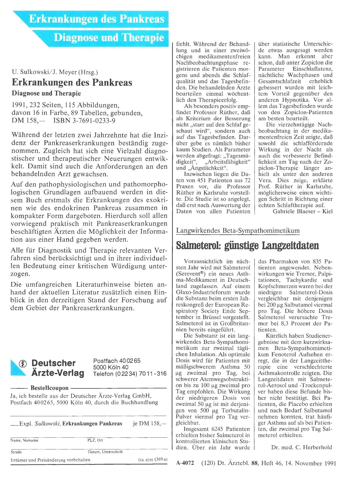 Vorschauseite 1: Langwirkendes Beta-Sympathomimetikum Salmeterol: günstige Langzeitdaten
