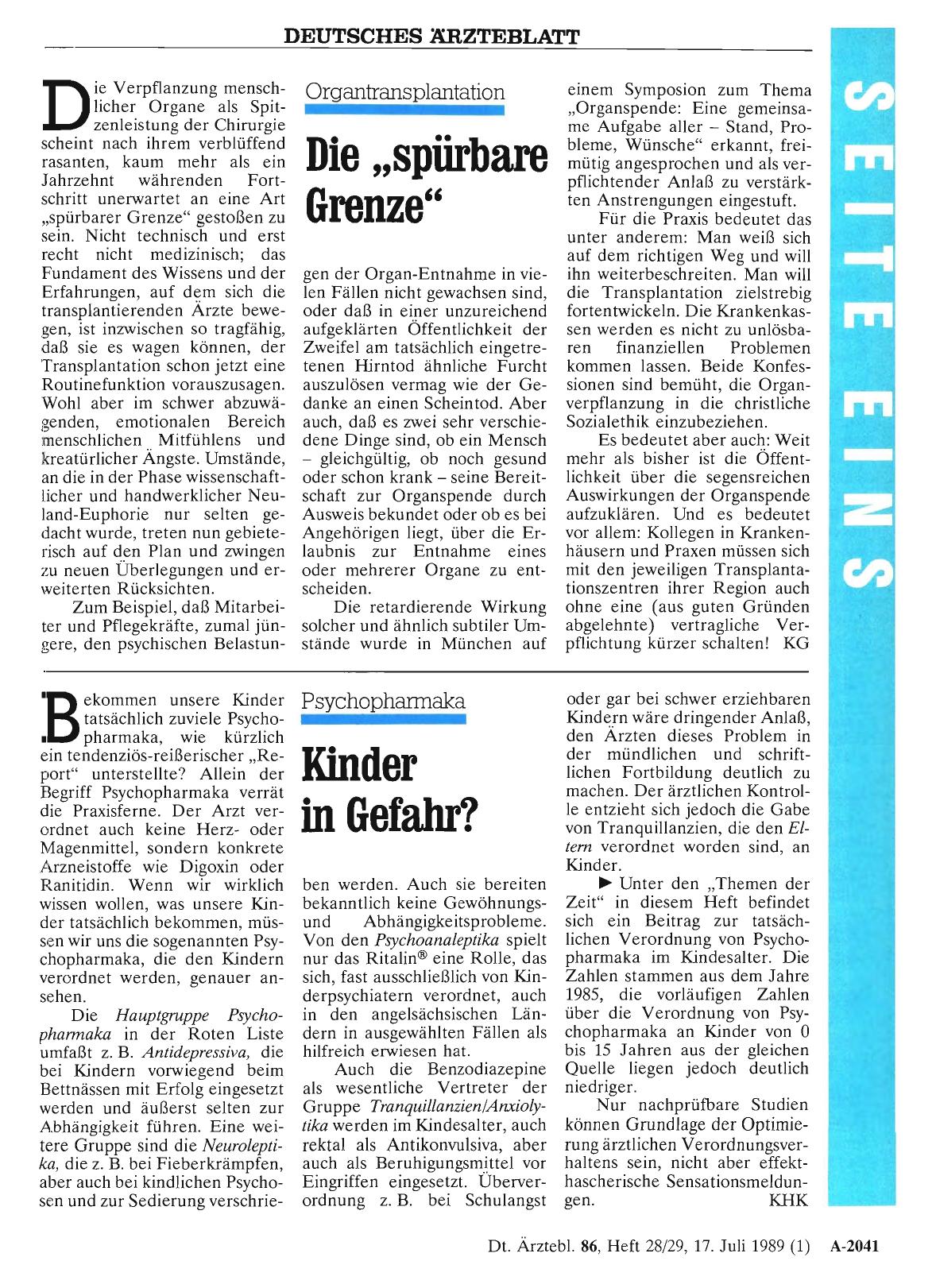 Vorschauseite 1: Organtransplantation: Die „spürbare Grenze“