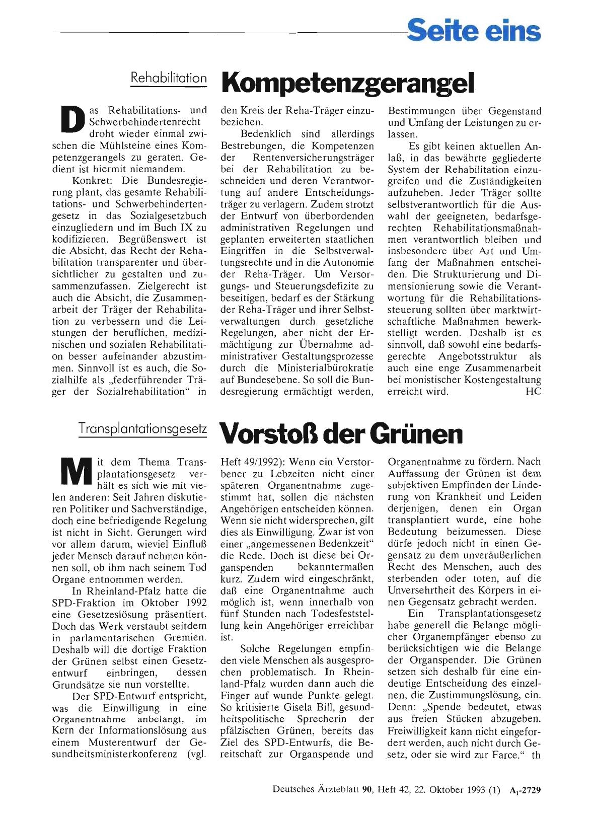 Vorschauseite 1: Transplantationsgesetz: Vorstoß der Grünen