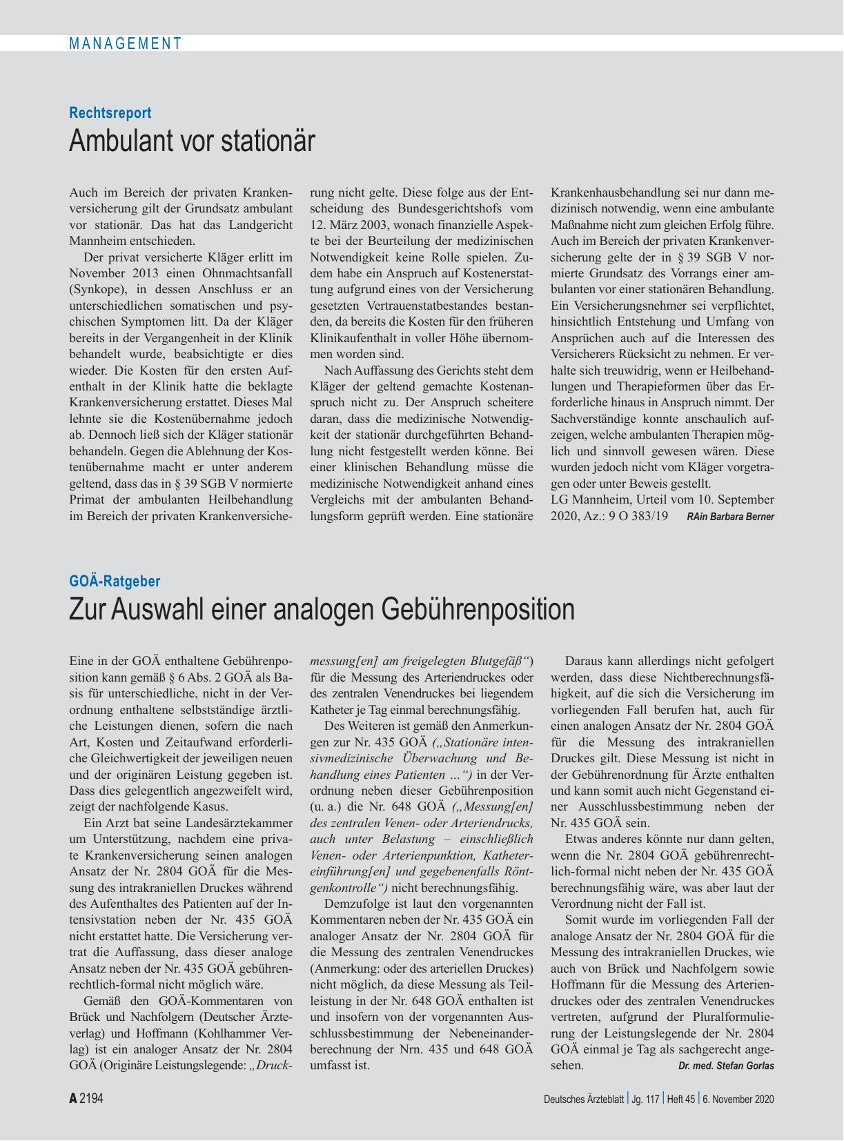 Vorschauseite 1: Rechtsreport: Ambulant vor stationär