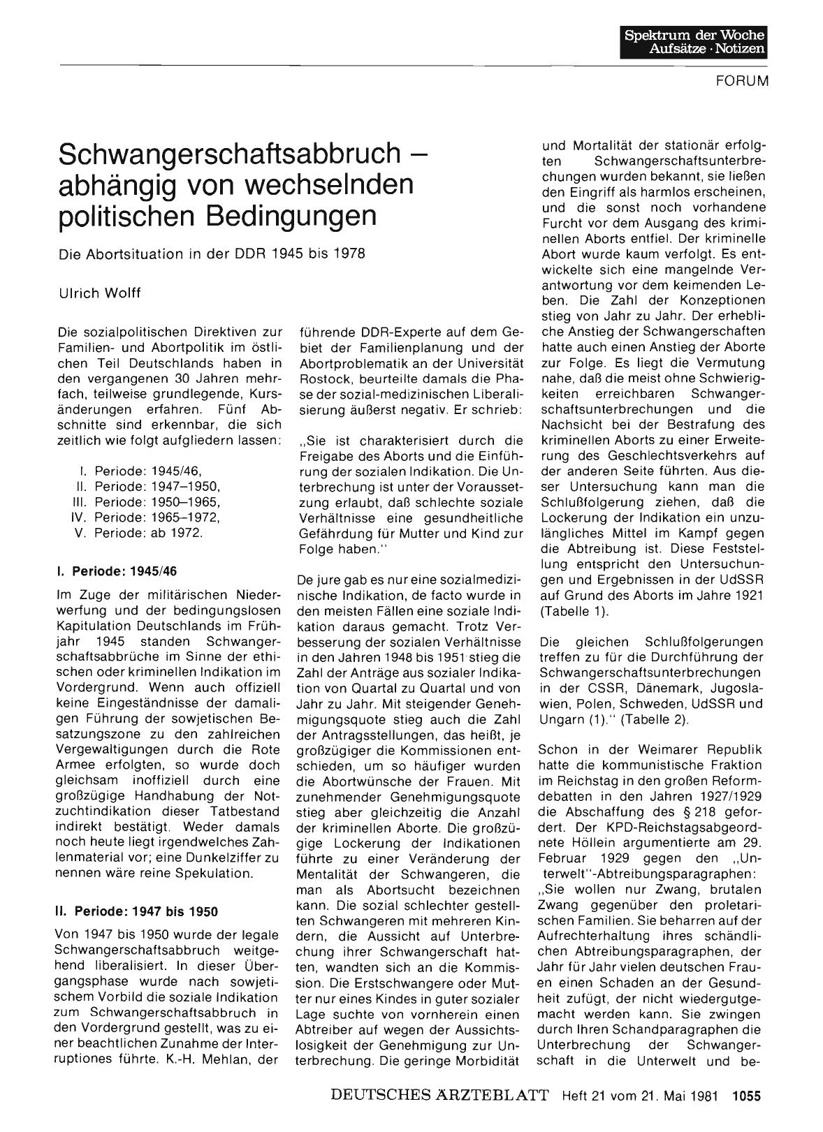 Vorschauseite 1: Schwangerschaftsabbruch — abhängig von wechselnden politischen Bedingungen