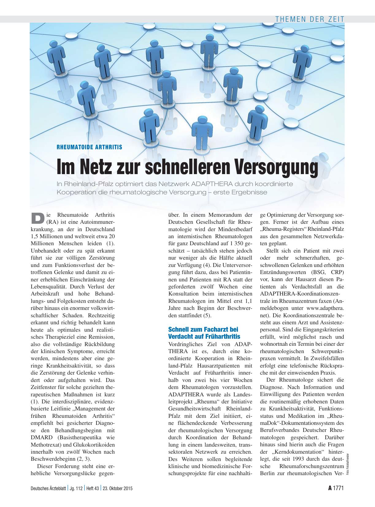 Vorschauseite 1: Rheumatoide Arthritis: Im Netz zur schnelleren Versorgung