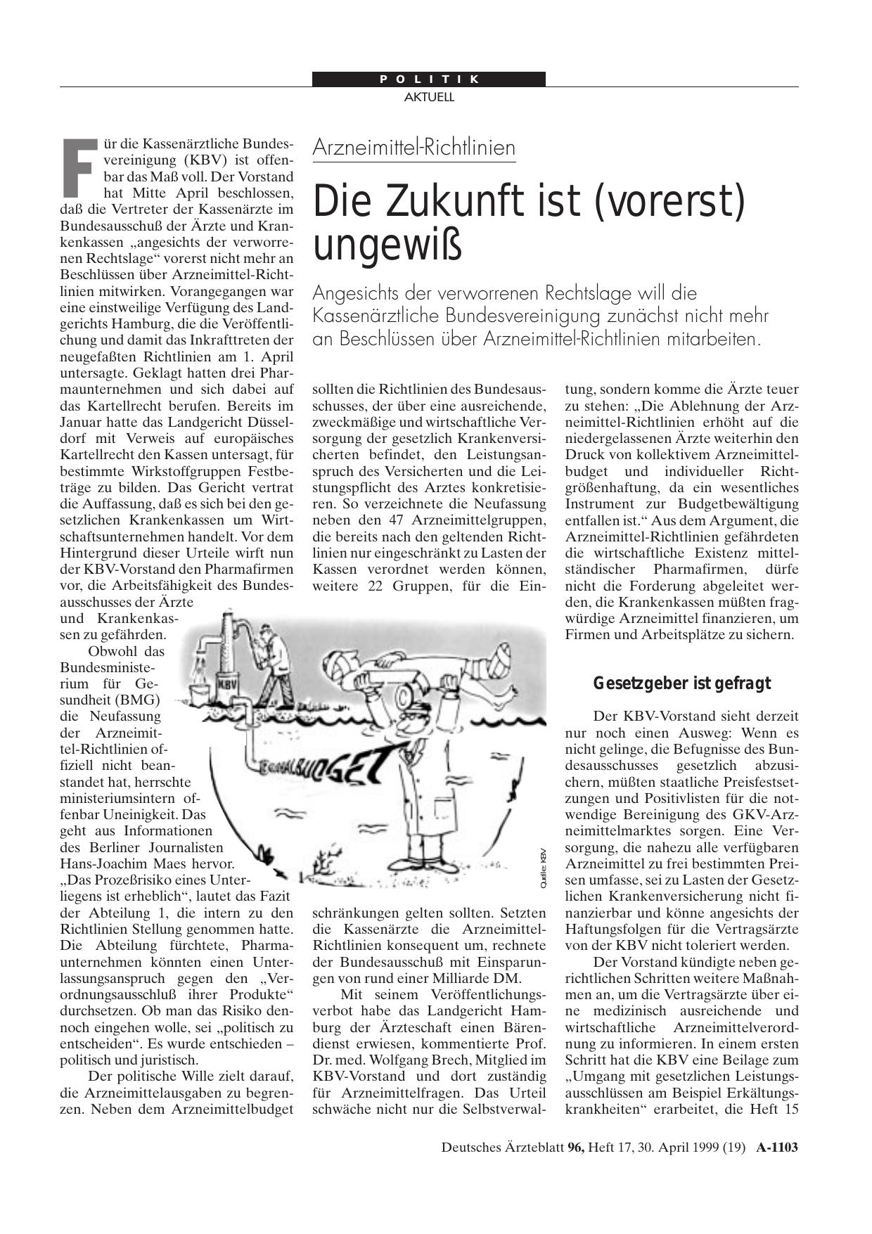 Vorschauseite 1: Arzneimittel-Richtlinien: Die Zukunft ist (vorerst) ungewiß