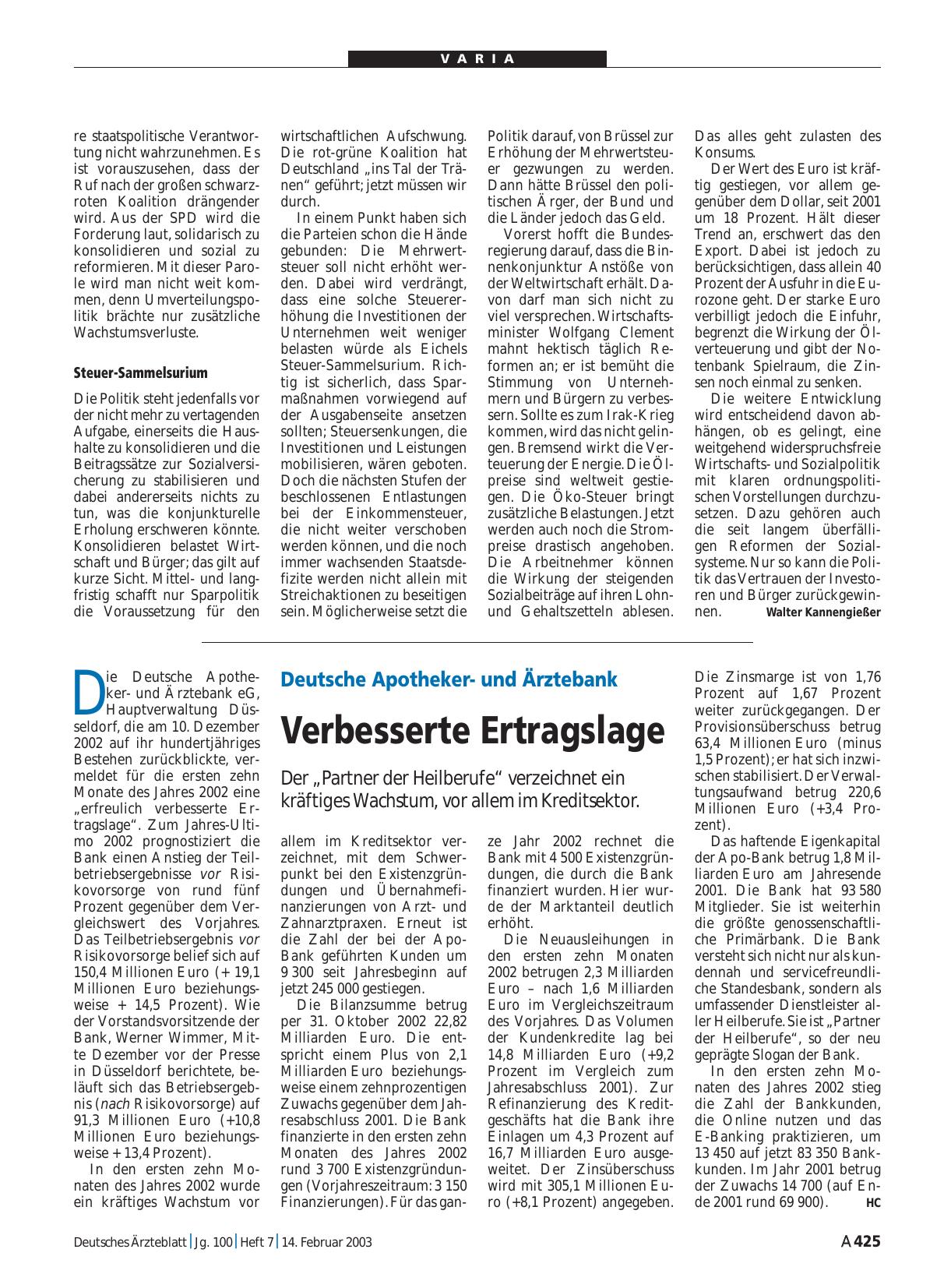 Vorschauseite 1: Deutsche Apothekerund Ärztebank: Verbesserte Ertragslage