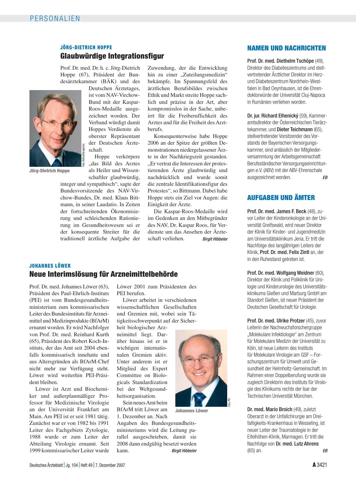 Vorschauseite 1: Jörg-Dietrich Hoppe: Glaubwürdige Integrationsfigur