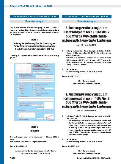 Vorschauseite 1: 4. Änderungsvereinbarung zu den Rahmenvorgaben nach § 106b Abs. 2 SGB V für die Wirtschaftlichkeitsprüfung ärztlich verordneter Leistungen