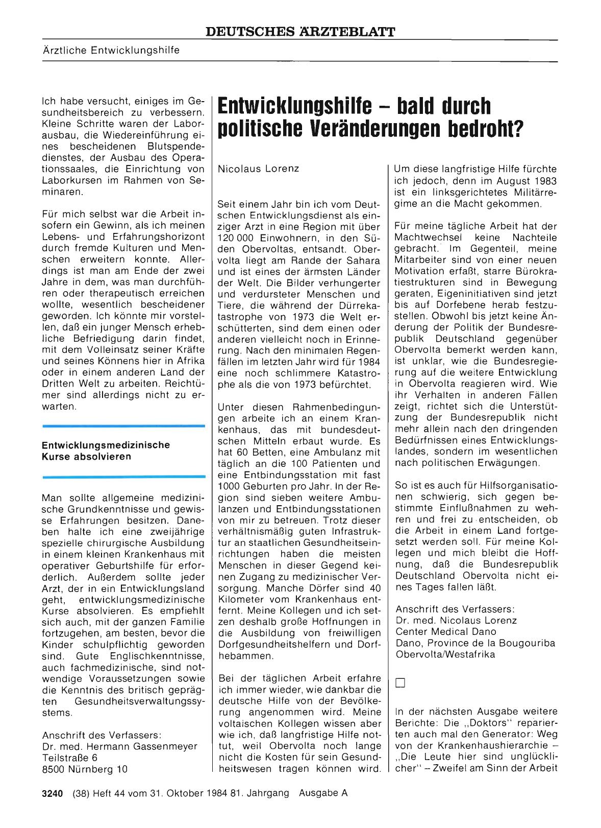Vorschauseite 1: Lebensund Berufserfahrung durch ärztliche Entwicklungshilfe in Afrika: Entwicklungshilfe bald durch politische Veränderungen bedroht?