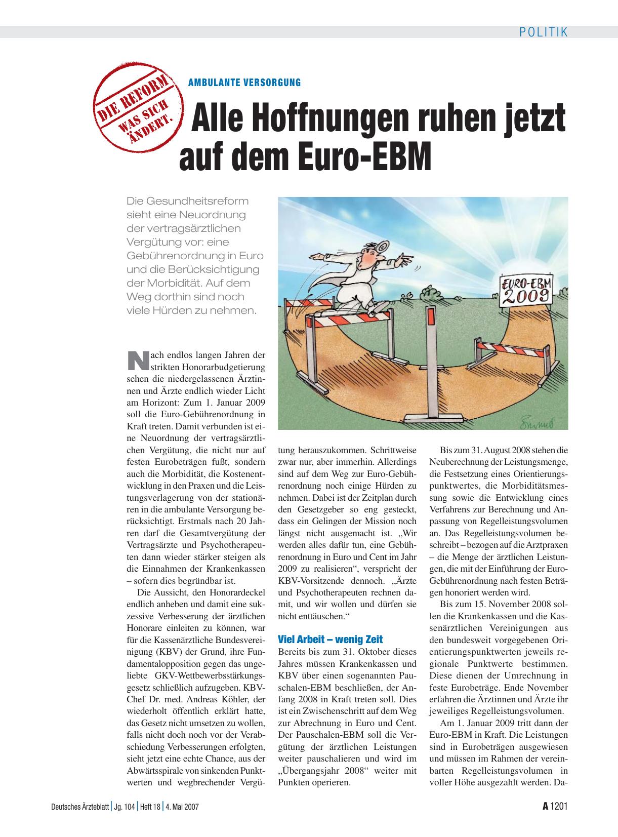 Vorschauseite 1: Ambulante Versorgung: Alle Hoffnungen ruhen jetzt auf dem Euro-EBM