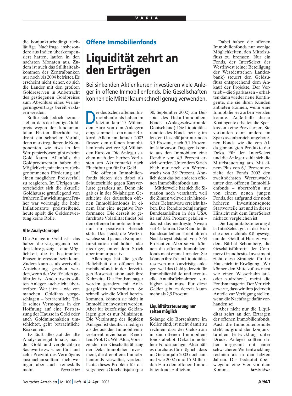 Vorschauseite 1: Offene Immobilienfonds: Liquidität zehrt an den Erträgen