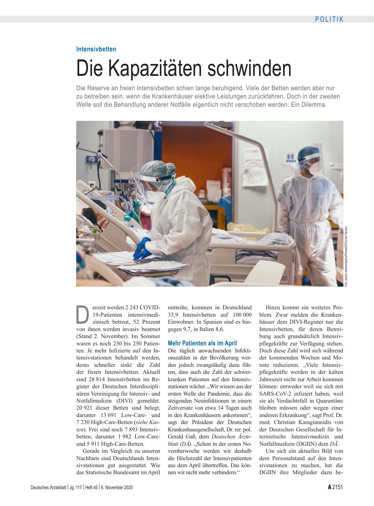 Vorschauseite 1: Intensivbetten: Die Kapazitäten schwinden