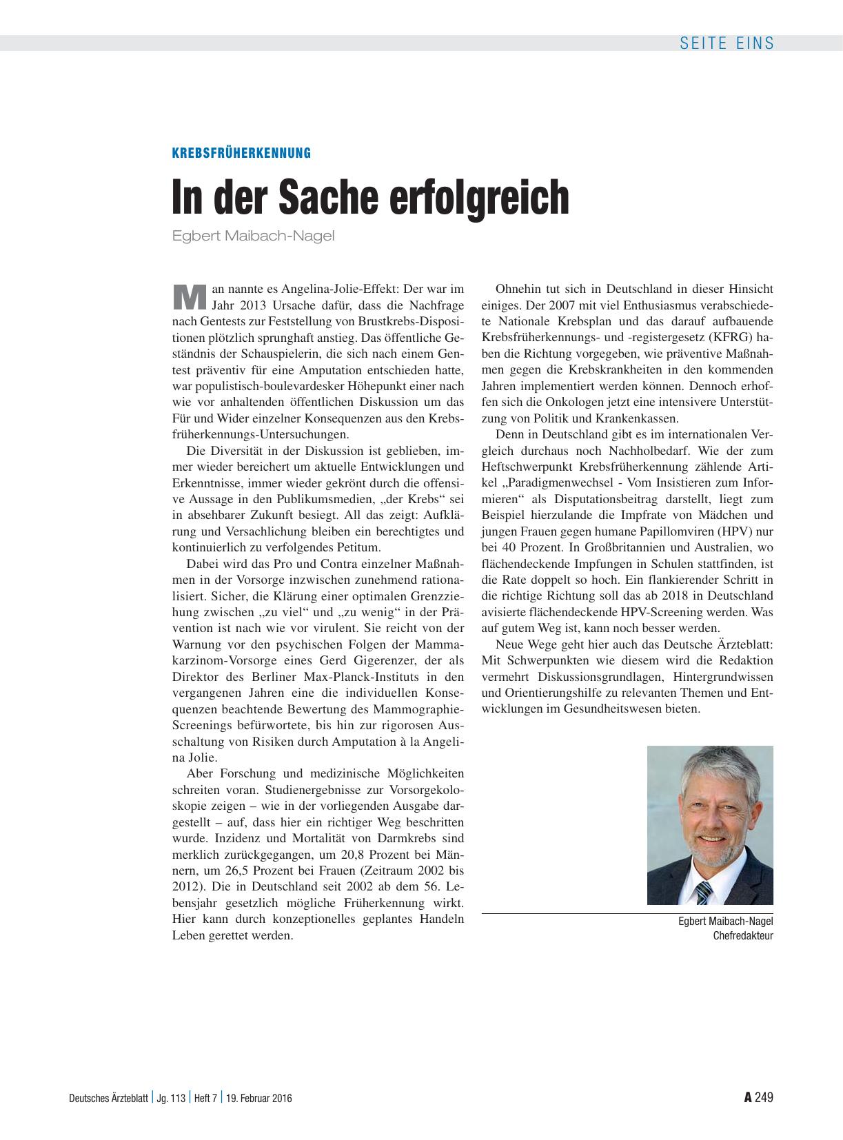 Vorschauseite 1: Krebsfrüherkennung: In der Sache erfolgreich