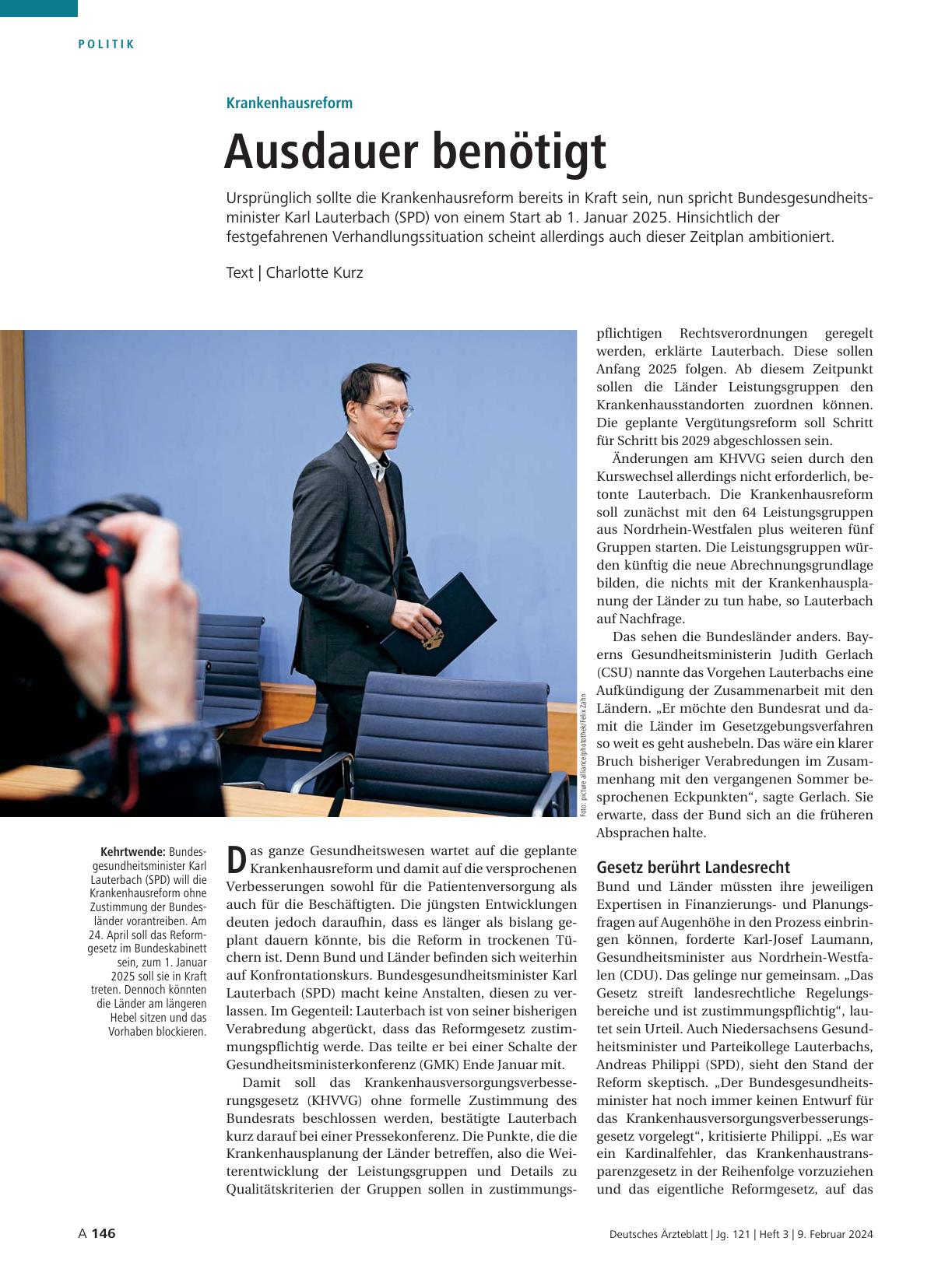 Vorschauseite 1: Krankenhausreform: Ausdauer benötigt