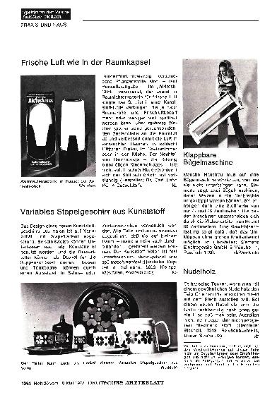 Vorschauseite 1: Frische Luft wie in der Raumkapsel / Variables Stapelgeschirr aus Kunststoff / Klappbare Bügelmaschine / Nudelholz