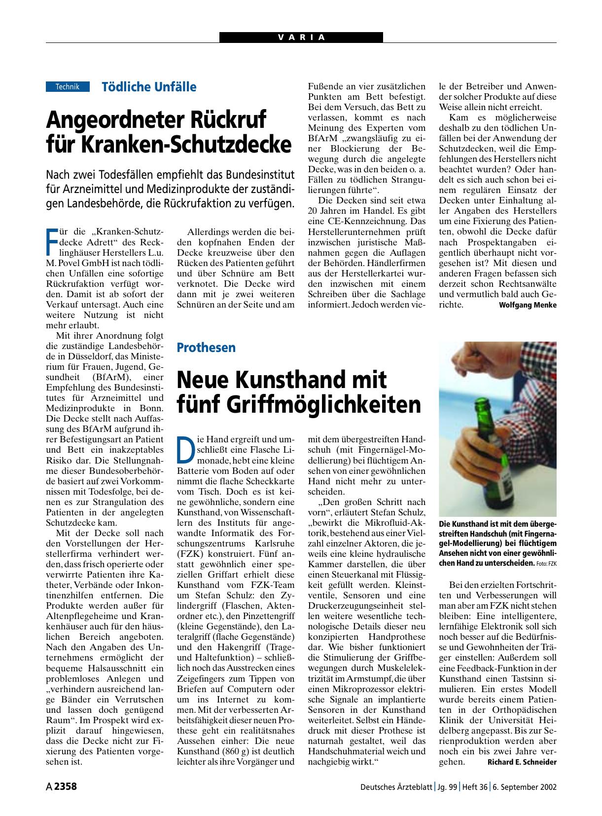 Vorschauseite 1: Prothesen: Neue Kunsthand mit fünf Griffmöglichkeiten