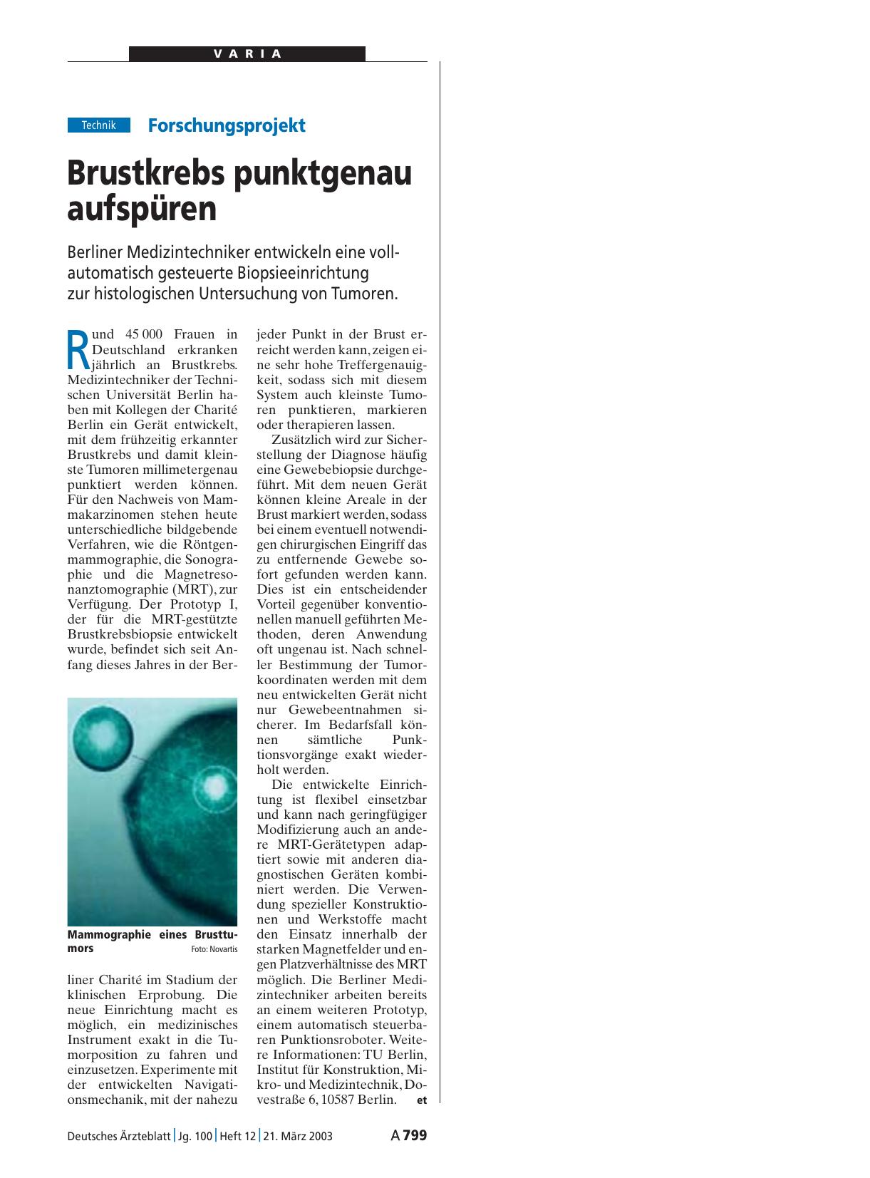 Vorschauseite 1: Forschungsprojekt: Brustkrebs punktgenau aufspüren