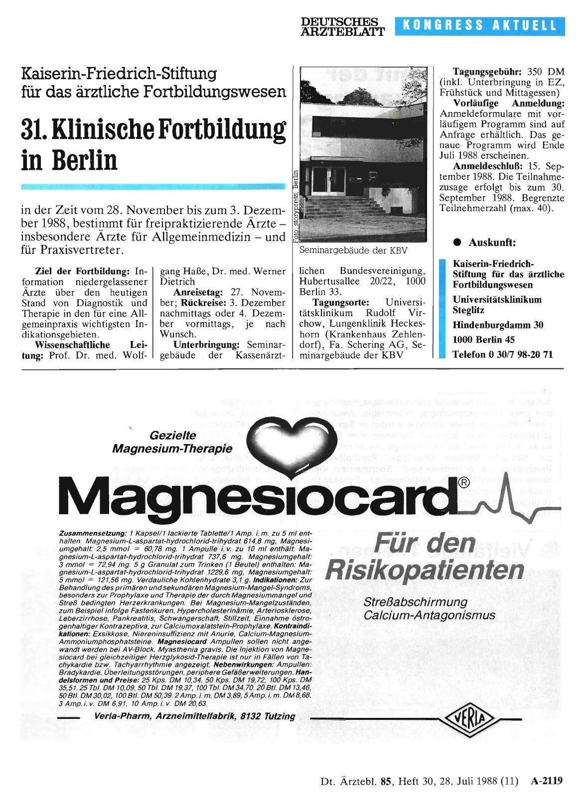 Vorschauseite 1: Kaiserin-Friedrich-Stiftung für das ärztliche Fortbildungswesen: 31. Klinische Fortbildung in Berlin