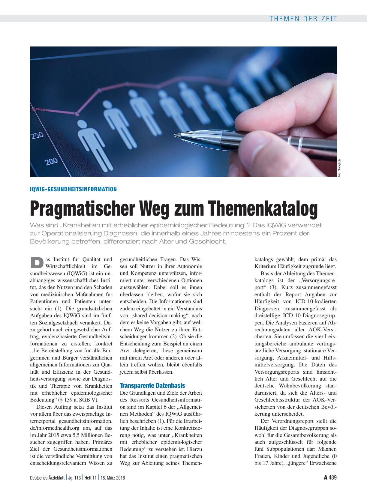 Vorschauseite 1: IQWiG-Gesundheitsinformation: Pragmatischer Weg zum Themenkatalog