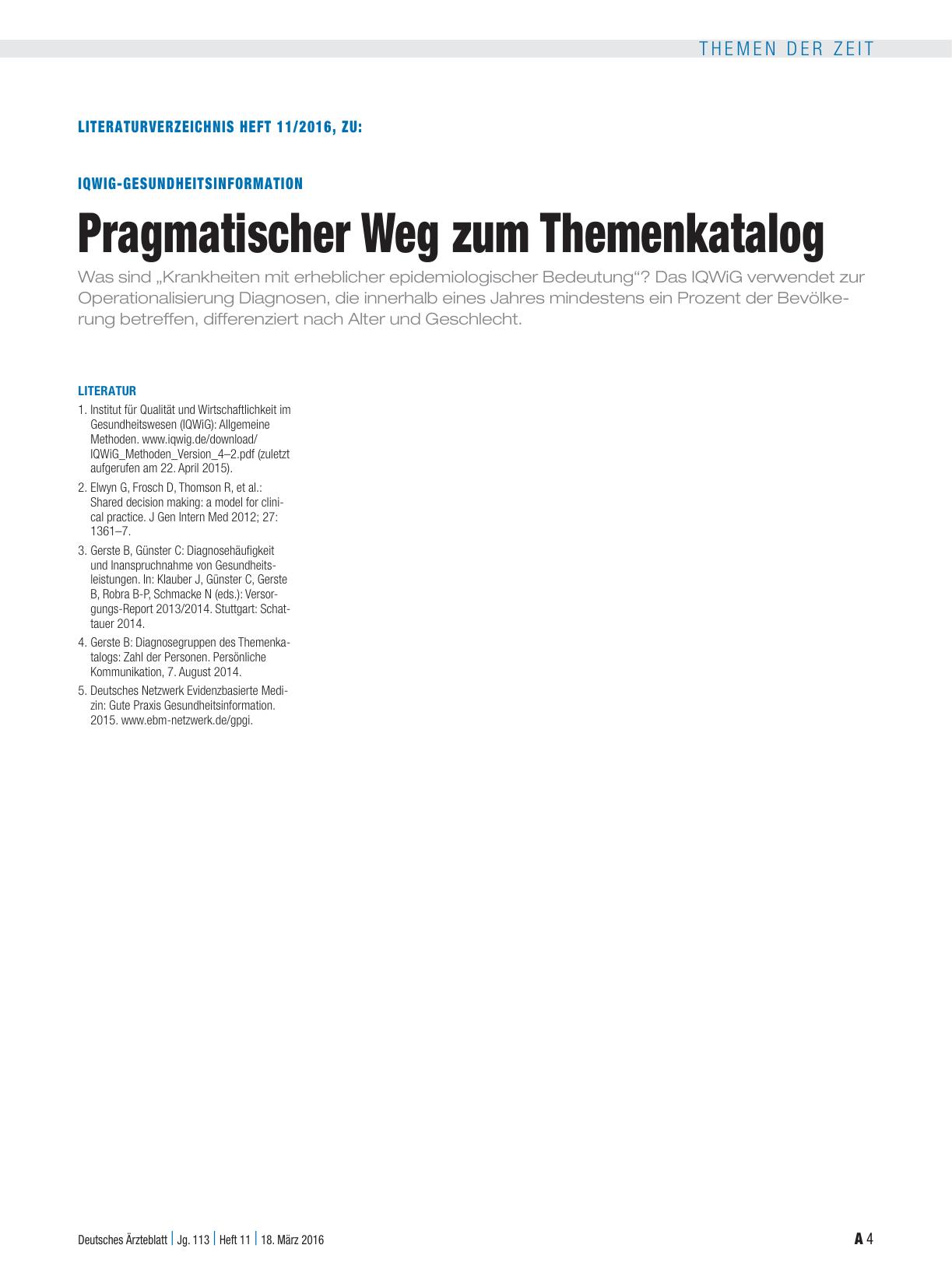 Vorschauseite 4: IQWiG-Gesundheitsinformation: Pragmatischer Weg zum Themenkatalog