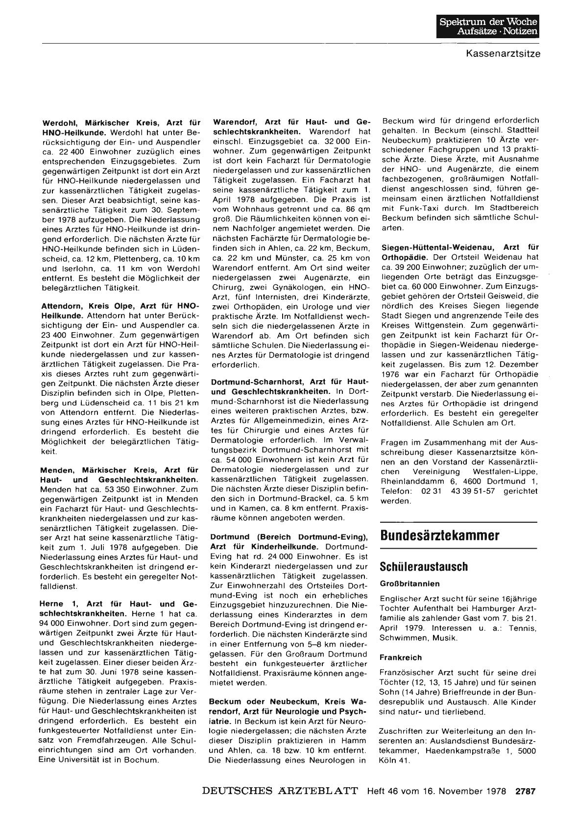 Vorschauseite 1: Bundesärztekammer: Schüleraustausch