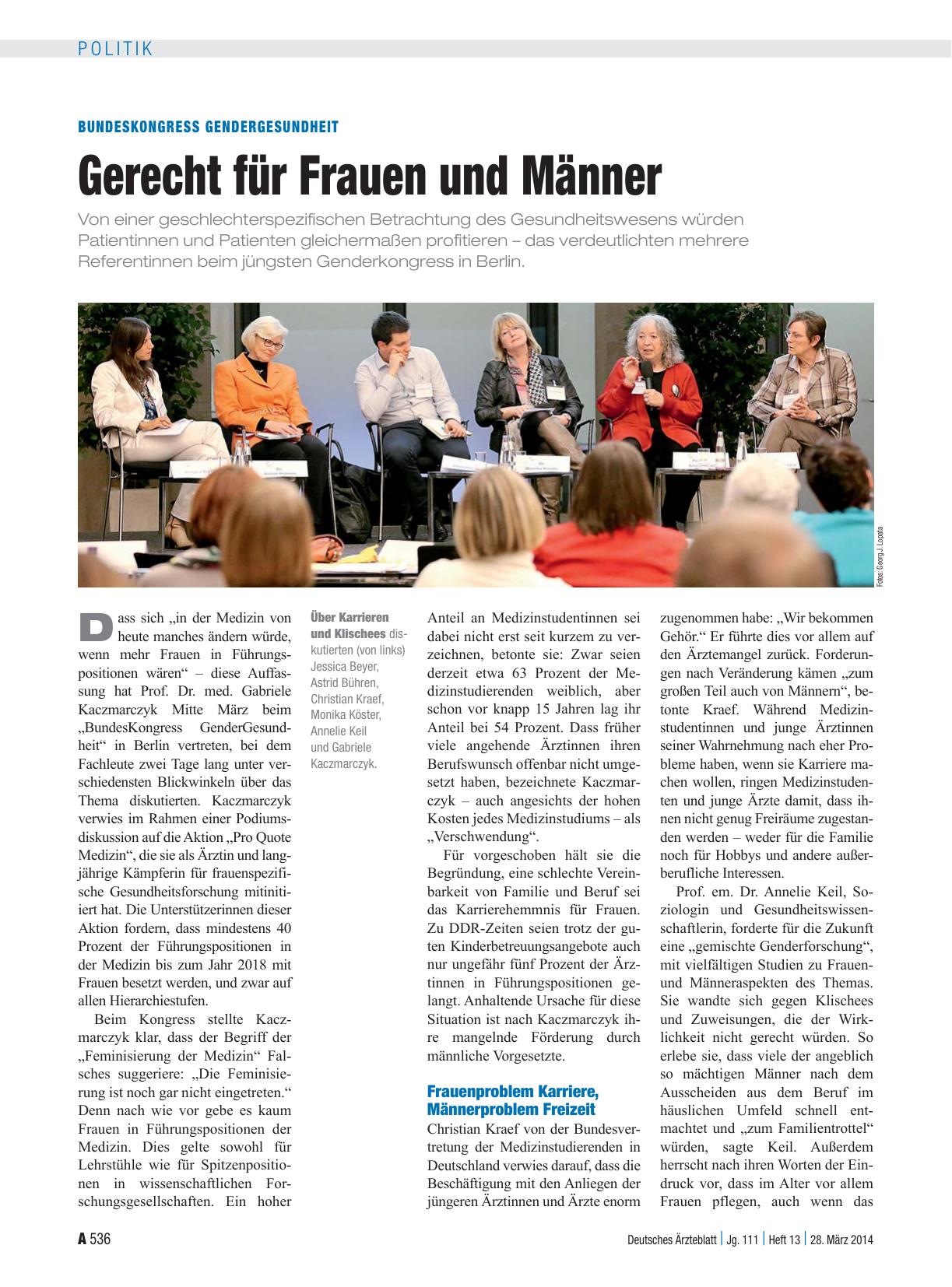 Vorschauseite 1: BundesKongress GenderGesundheit: Gerecht für Frauen und Männer