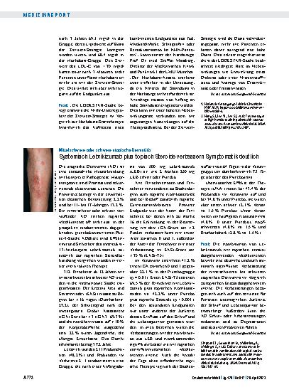 Vorschauseite 1: Mittelschwere oder schwere atopische Dermatitis: Systemisch Lebrikizumab plus topisch Steroide verbessern Symptomatik deutlich.