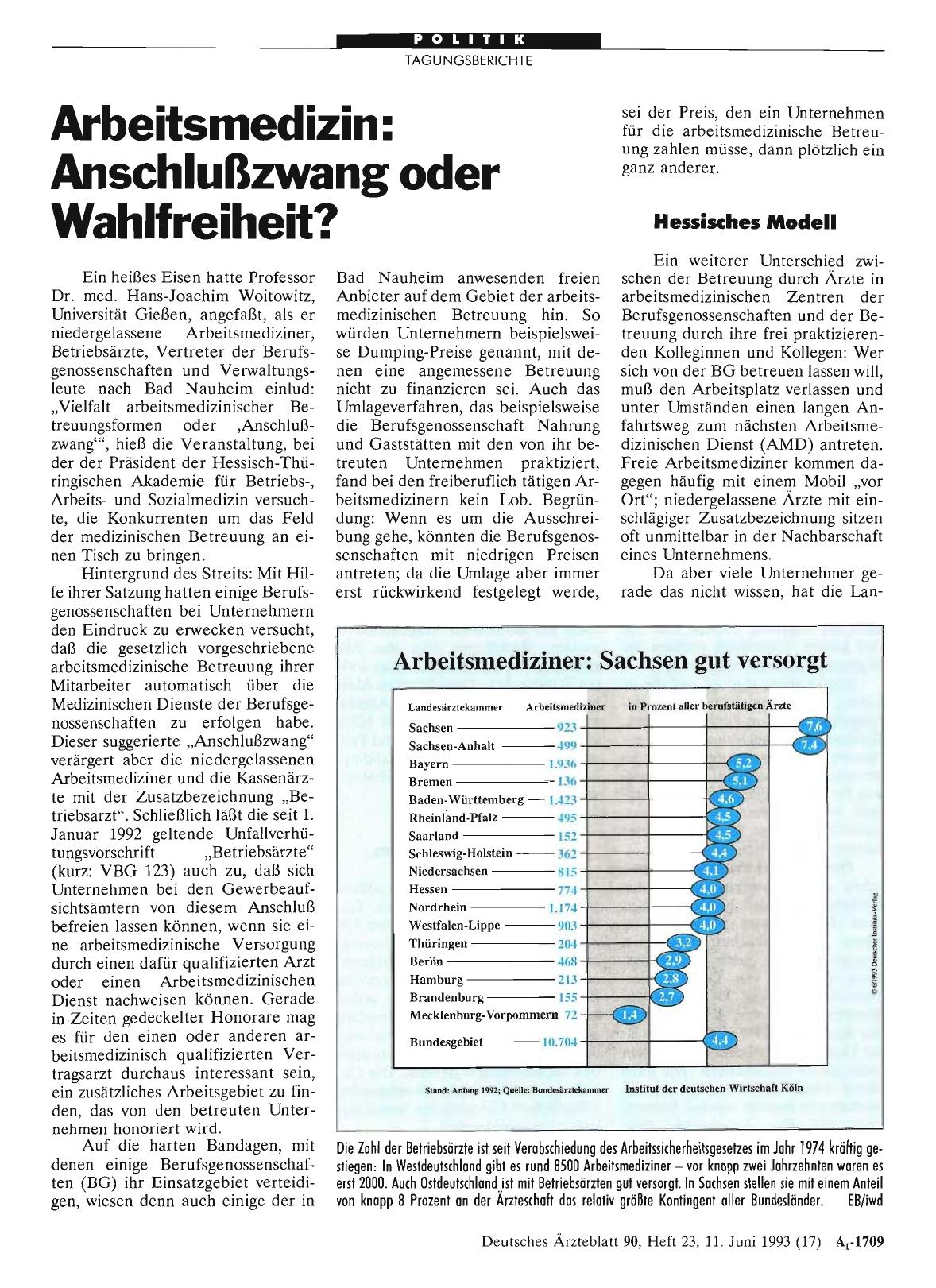 Vorschauseite 1: Arbeitsmedizin: Anschlußzwang oder Wahlfreiheit?