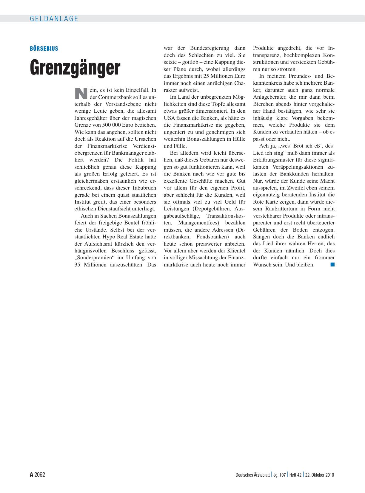 Vorschauseite 1: Börsebius: Grenzgänger